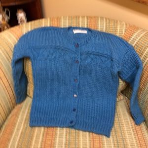 Girl’s Hand Knit Blue Wool Sweater